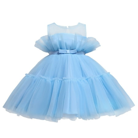 

GWAABD Big Girls Dresses Blue Cotton Blend Toddler Children Princess Dress Dress Babys Performance Dress Dress with Hot Mesh Skirt Girls 120