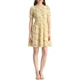 thumbnail image 2 of INSPIRE CHIC Women's Floral Ruffle Decor Puff Short Sleeves Chiffon Dress XS Yellow, 2 of 8