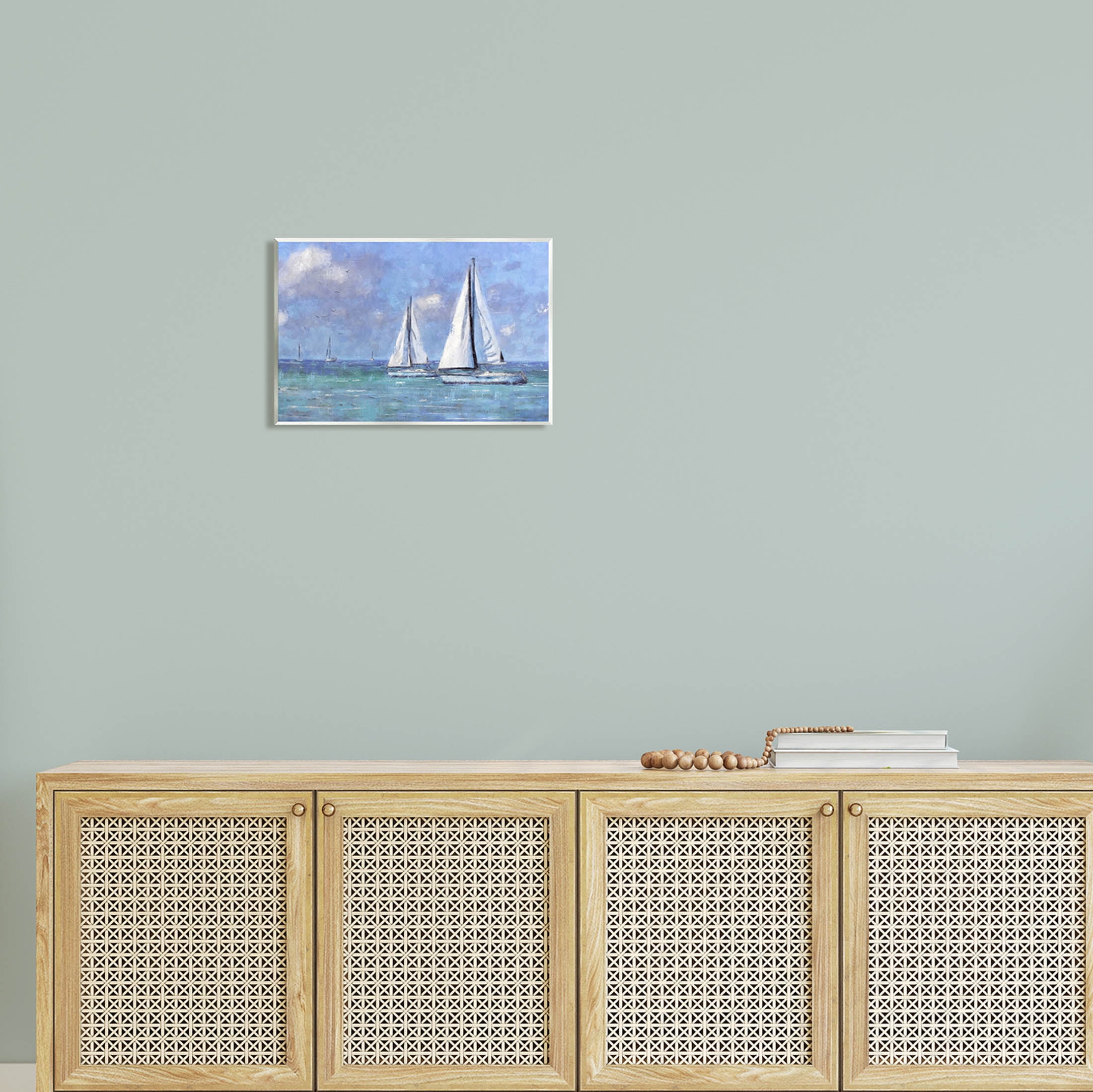 Stupell Industries Sailboats Drifting Vivid Blue Sky Painting Unframed Art Print Wall Art, Design by Nina Blue