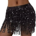 thumbnail image 2 of Sexlip Womens Metallic Sequin Fringe Waist Chain Mini Skirt Shiny Fascinating Belly Dance Party Dress Black Free Size, 2 of 3