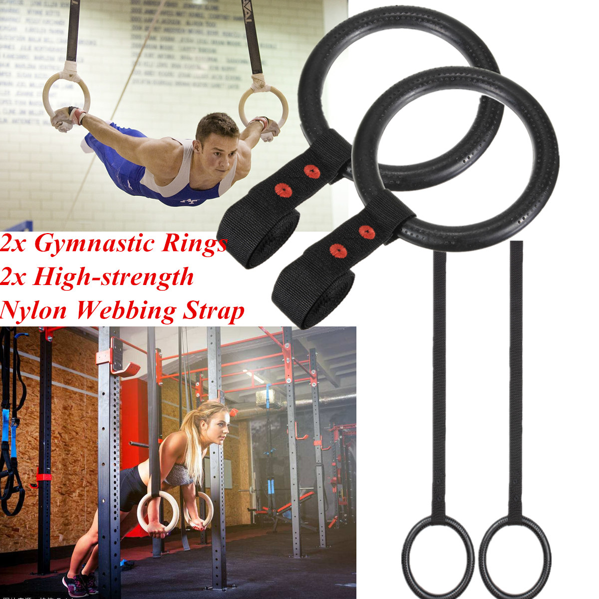 2Pcs Adjustable Portable Gymnastic Rings Olympic Shoulder Muscle Strength Training Rings Gym