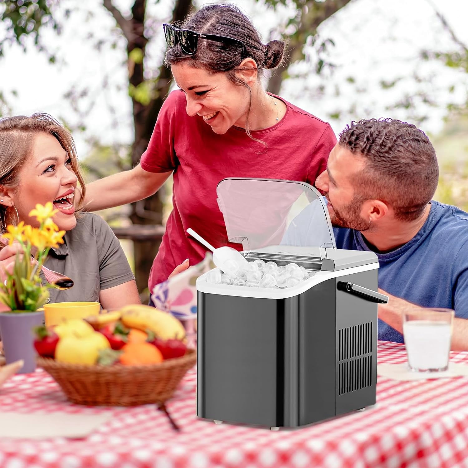 Portable Ice Maker Countertop, 6-Minute 9-Bullet Ice Cubes with Basket and Scoop, 26lbs Daily, Auto-Cleaning, for Home Kitchen RV Camping in White