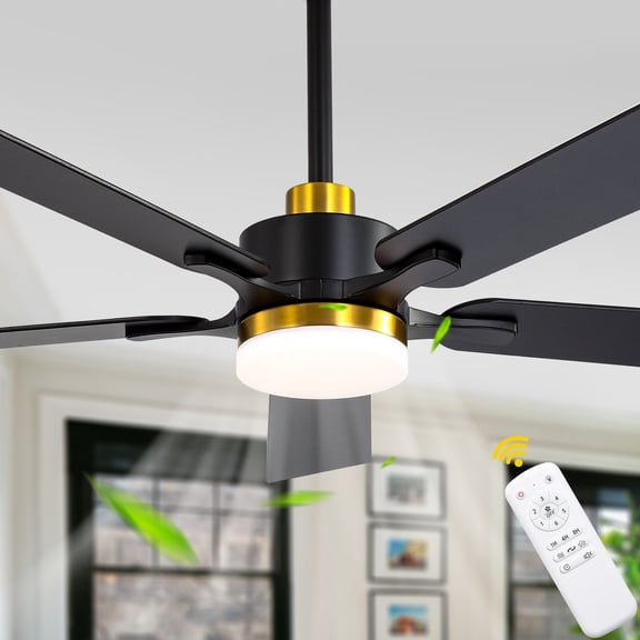 Chords Attic 52” Modern Black Ceiling Fan with LED Lights and Remote Control, 5-Blade Quiet DC Motor for Living Room