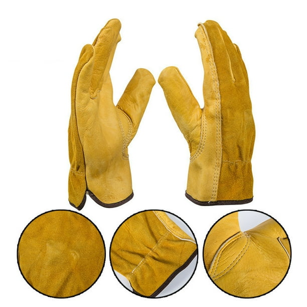 1 3 Pairs Heavy Duty Gardening Gloves Men Women Thorn Proof Leather Work Yellow Walmart Com Walmart Com