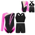 thumbnail image 4 of inlzdz Dance Unitards for Girls Shiny Rhinestones Color Block Asymmetrical Skating Leotard with Hot Pink 14, 4 of 5