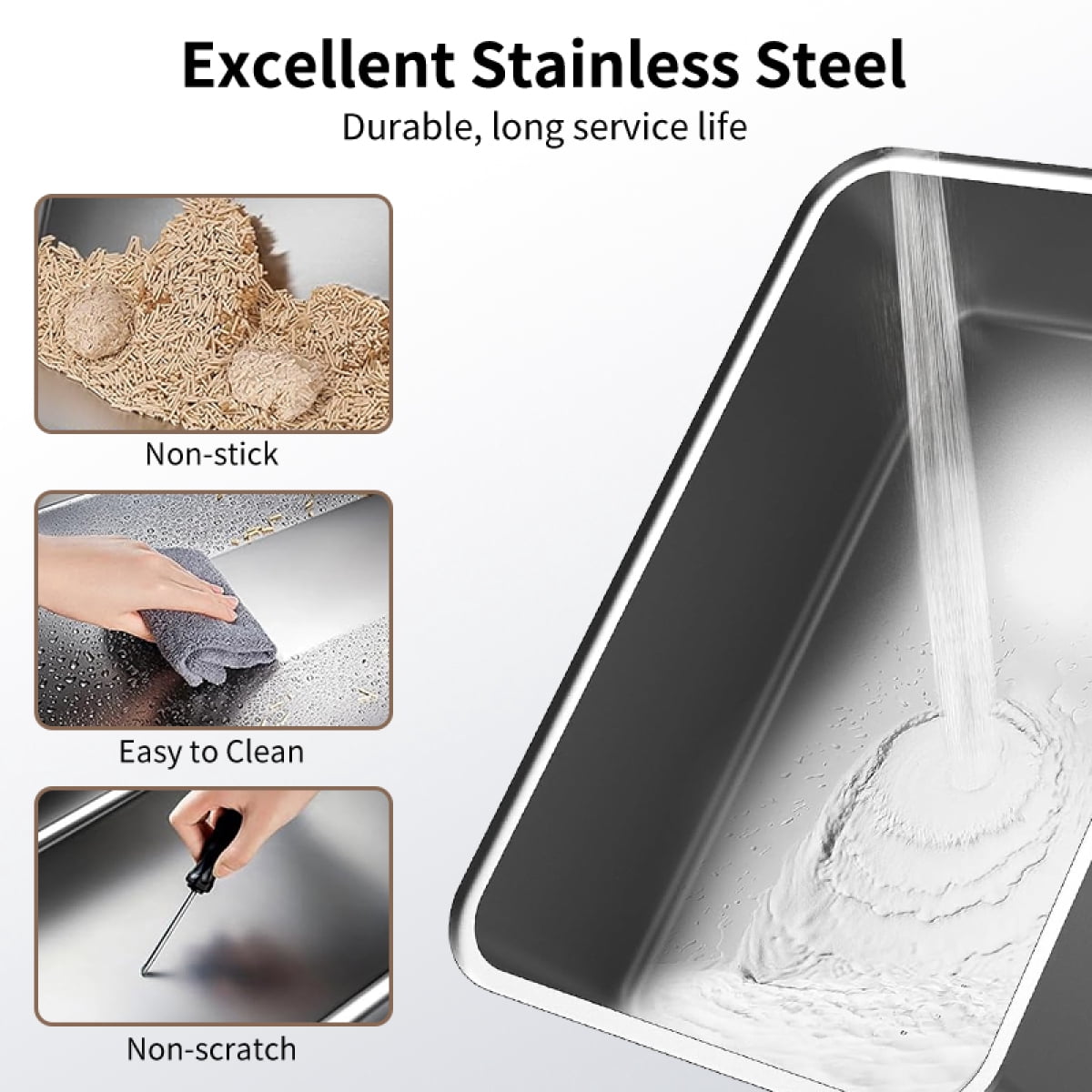 Extra Large Stainless Steel Cat Litter Box with High Sides Washable ABS & Steel Pan for Big Cats