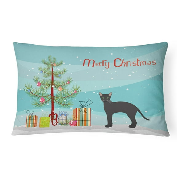Carolines Treasures CK4626PW1216 Black German Rex Cat Merry Christmas Canvas Fabric Decorative Pillow, 12H x16W,