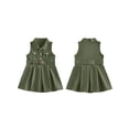 thumbnail image 2 of BemeyourBBs Toddler Baby Girl Safari Dress Kids Little Baby Girls Safari Outfit Lapel Sleeveless Front Pockets Button Down Pleated Dress with Belt Spring Summer Fall Clothes, 2 of 9