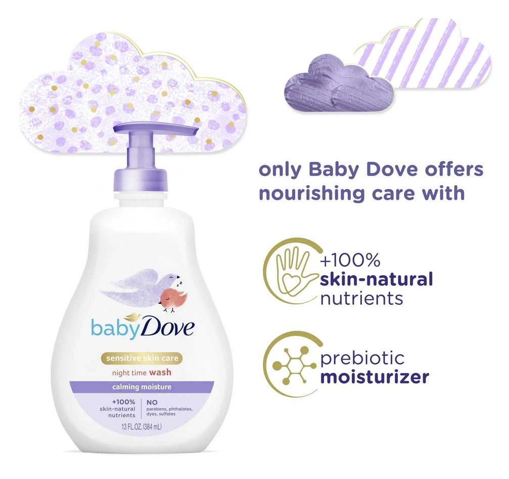 Baby Dove Sensitive Skin Care Nighttime Calming Moisture Liquid Body Wash, 13 Oz, 3 Pack