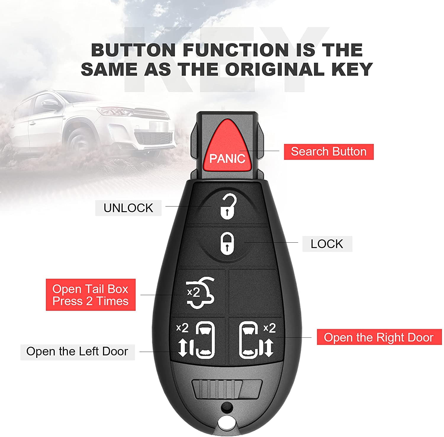 Pack of 2 Keyless Entry Remote Fob Compatible with 2008-2014 Chrysler Town and Country/Dodge Grand Caravan 2011-2014 Dodge Durango Replacement for P/N: M3N5WY783X IYZ-C01C 6 Buttons 