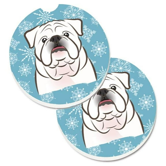 Snowflake White English Bulldog Set of 2 Cup Holder Car Coaster