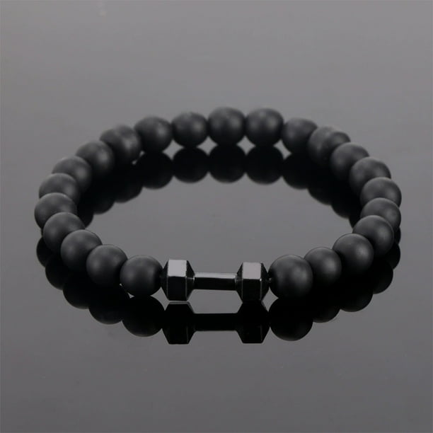 Dumbbell pulsera para los hombres Lava Beads Dumbbell pulsera natural de piedra volcánica Ansiedad pulsera Yoga Beads elástico conjunto de joyas para las mujeres los hombres