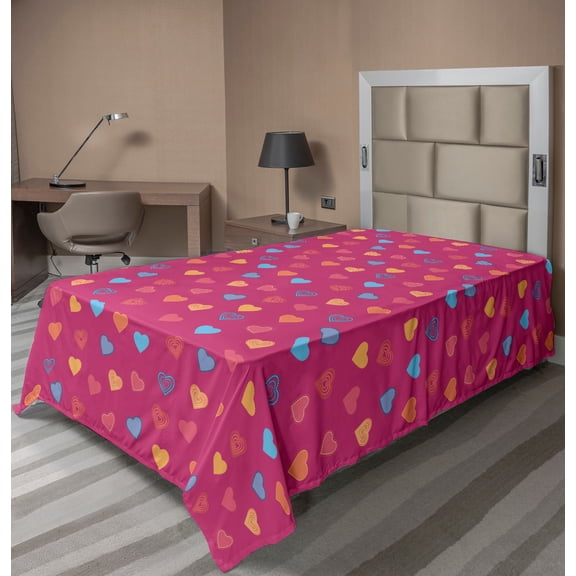 Ambesonne Romantic Flat Sheet, Valentine Days Lovers, Twin Size, Multicolor