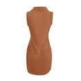 thumbnail image 5 of Bigersell Vintage Dresses for Women Fashion Women Summer Button Stand V-Neck Solid Sleeveless Mini Dress Plus Wrap Dress Style 23379, Female Extra long Dresses Orange XL, 5 of 5