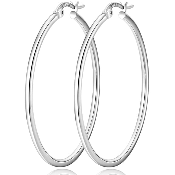 LUNVKY 18K White Gold Plated Hoop Earrings for Women Big S925 Sterling Silver Post Hypoallergenic Earrings Birthday Christmas Prom Jewelry Gifts Teen Her Adults Wife Mom Stocking Stuffers Ideas 50MM