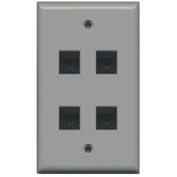 RiteAV 1 Gang 4 Port Cat5e Wall Plate - Gray