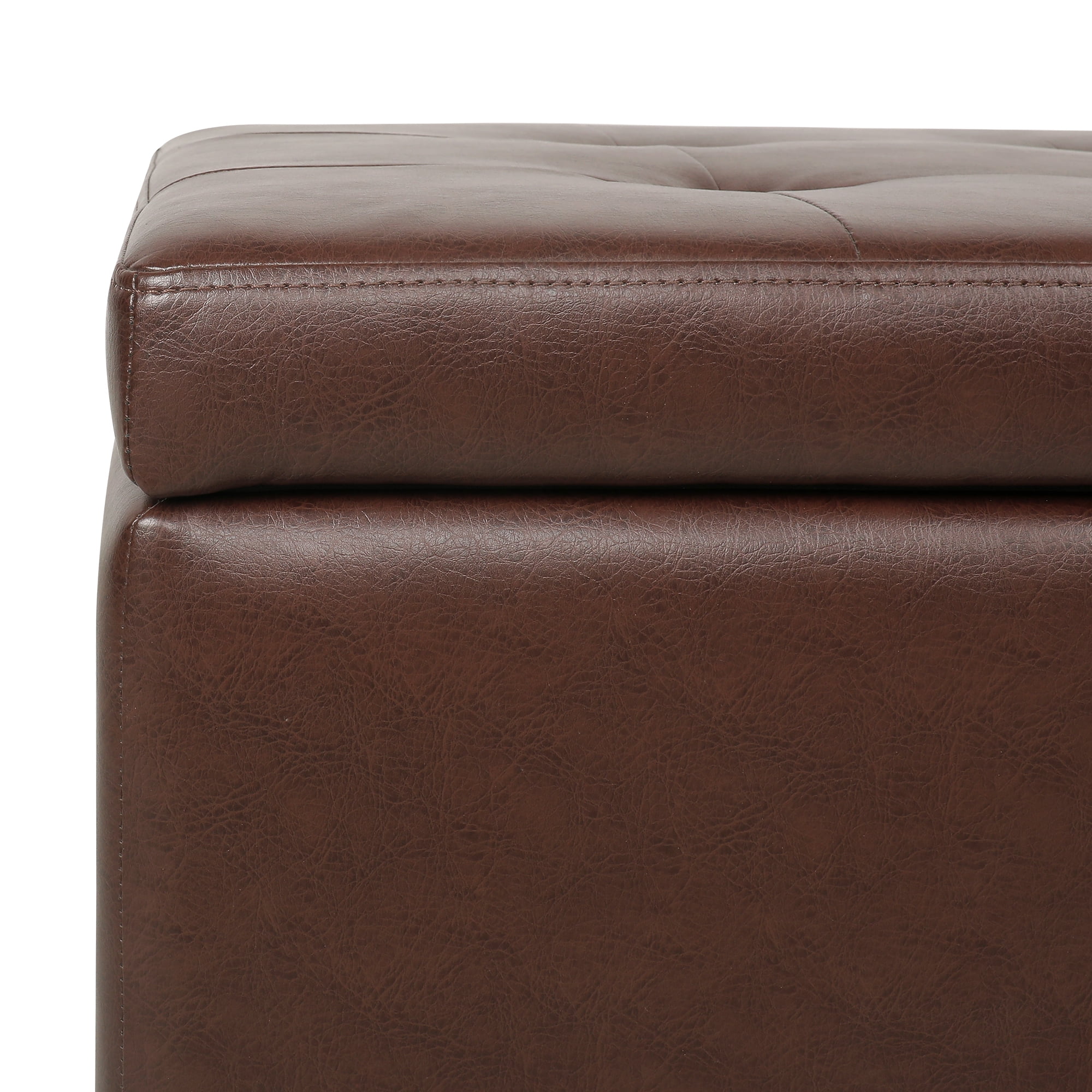 Kadyn 38.4" Storage Ottoman Bench, Folding Bench Chest Foot Rest Stool, End of Bed Bench with Wooden Legs, Brown
