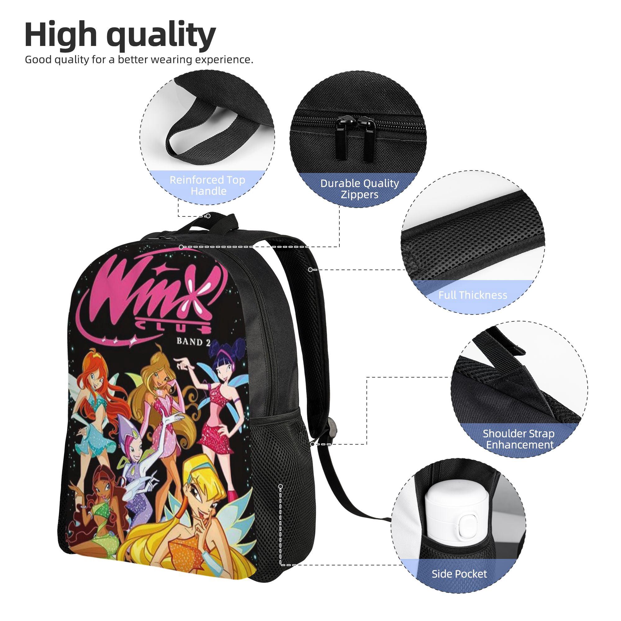 Winx Club Travel Backpack Back to Large Capacity Backpack, Backpack for Women Men Back to Supplies, Cartoon Style Casual Shoulders Backpack