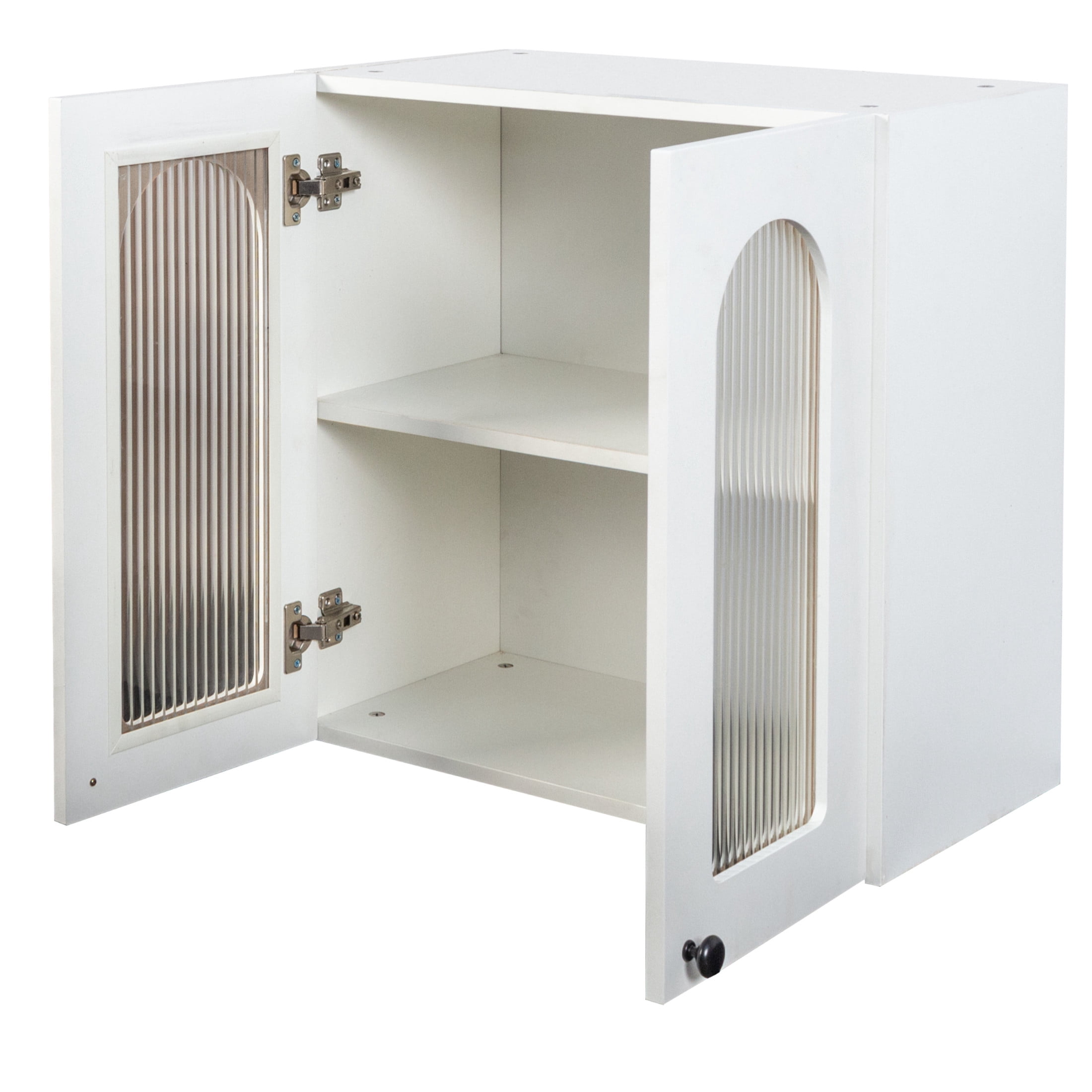 Noble House Arched Glass Door Wall Display Cabinet, Modern Floating Storage Cabinet for Kitchen & Bathroom, White