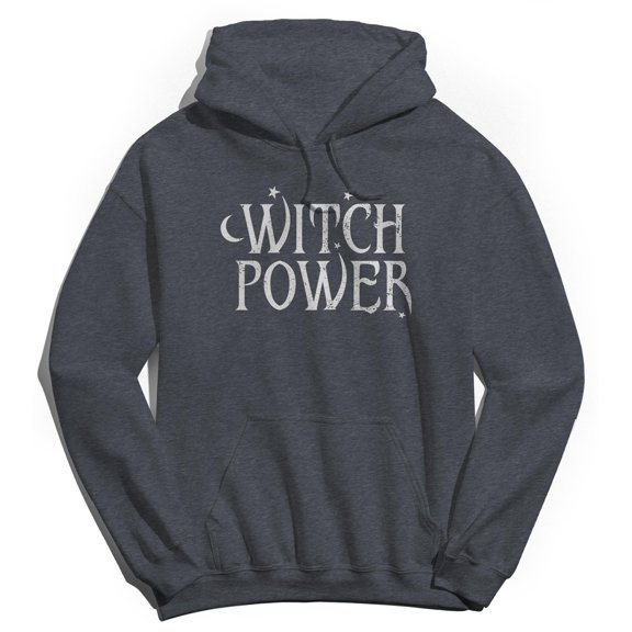 Halloween Witch Power Graphic Dark Heather Grey Men's Cotton Pullover Hoodie