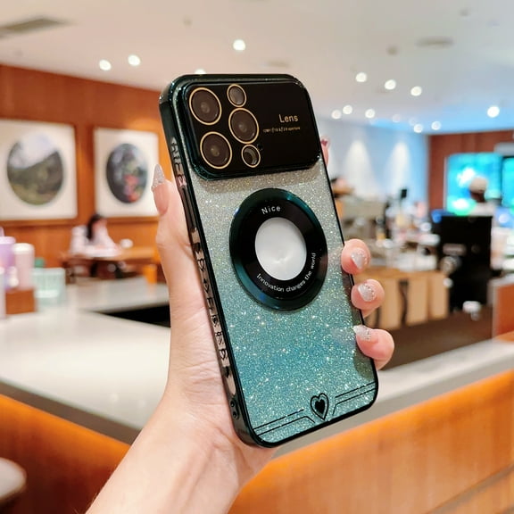 Nalacover for iPhone 14 Pro Max Sparkle Shining Magnetic Case Compatible with MagSafe Support Wireless Charging, Glitter Paper Electroplated Frame Cover with Lens Protector Clear Case,Darkgreen