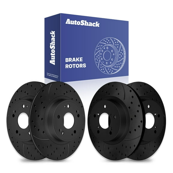 AutoShack Front & Rear Drilled & Slotted Brake Rotors | Replacement for 2008-2017 Honda Accord 2015 Civic 1.8L 2.4L 3.0L V6 FWD | Black E-Coated | 4-PC Set | NightGuard