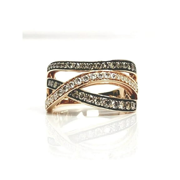Dreamofdazzles Jewels 2.00 Ctw Round Cut Brown And White Diamond Wedding Anniversary Crisscross Band Ring 14K Rose Gold Plated 925 Sterling Silver 925 Sterling Silver -6