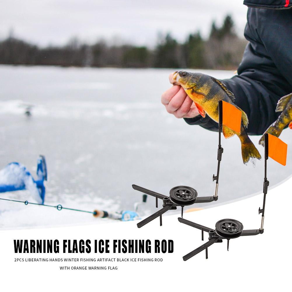 2pcs Outdoor Winter Ice Fishing Rod Flags Tip-Up Fishing Tackle Orange 
