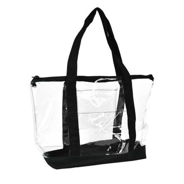 Clear Transparent Shopping Bag Security Work Tote (Zippered) In Black for Women & Men PVC Messenger Handbag for Concert Sports Events