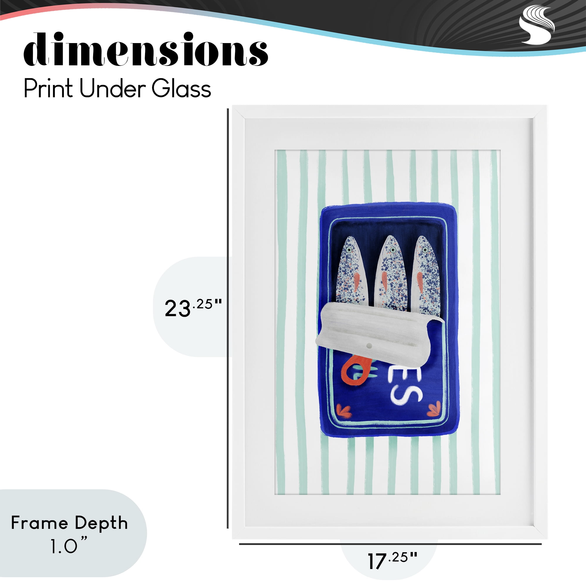 Stupell Industries Blue Sardines on Stripes White Framed Print Under Glass, design by Metka Hiti
