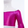 thumbnail image 5 of Miutii Kids Girls Disco Party Shirts Off-Shoulder Festival Rave Outfit Long Flared Sleeve Jazz Hip Hip Dance Crop Tops Hot Pink 6, 5 of 7