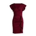 thumbnail image 4 of Coduop Women's Formal Bodycon Short Sleeve Dress V-neck Ruched Pencil Dress Ruffles Wrap Dress, 4 of 7