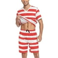 thumbnail image 3 of joogoo Men's Pajama Set Red and White Stripes V-Neck Pj Shorts Set 2 Piece Loungewear Sleepwear M, 3 of 7