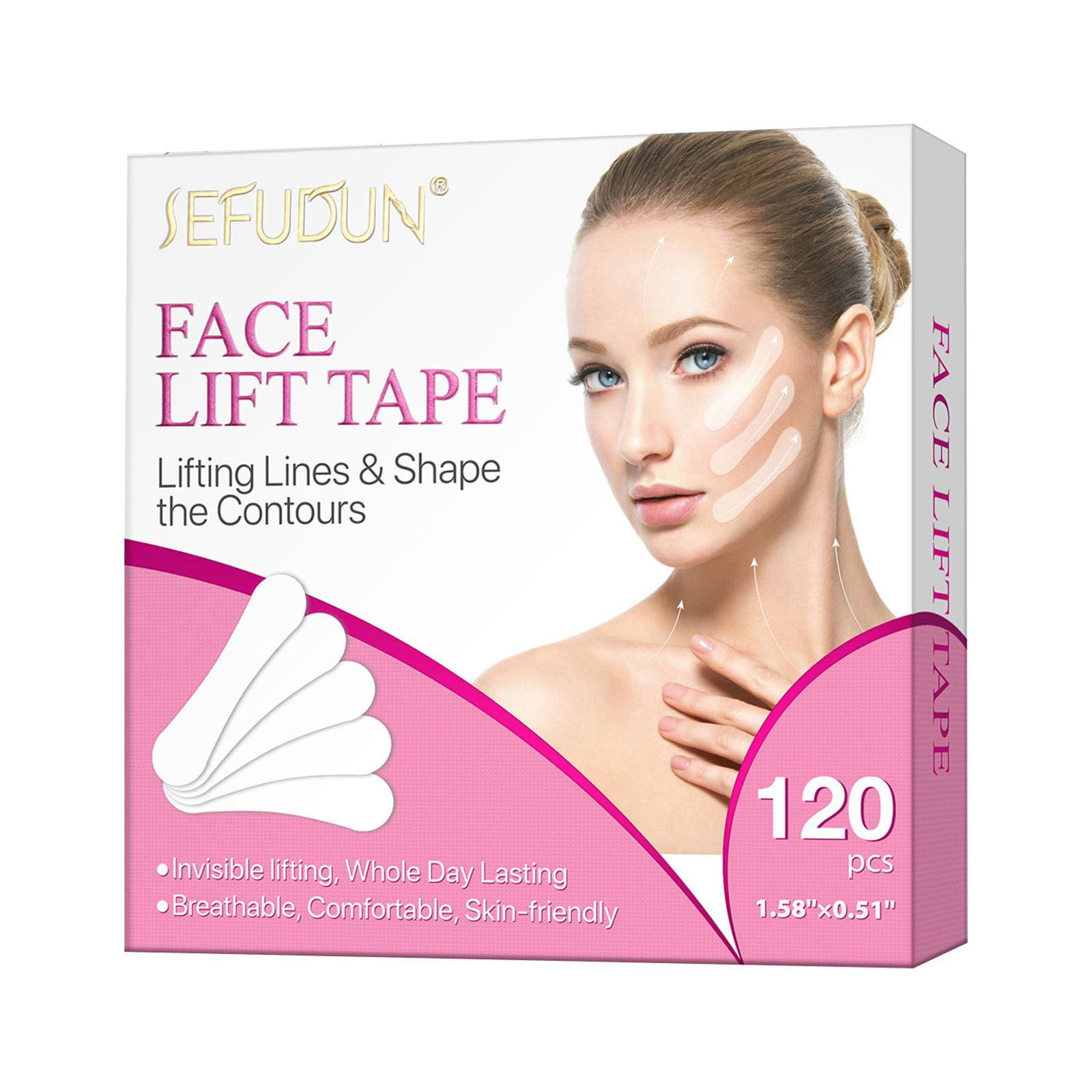 Lingouzi Face Lift Tape, Face Tape Lifting Invisible Waterproof, Makeup  Neck Tape Instant Face Eye Lift Facelift Tape For Jowls Double Chin,1.58''x0.51'',120PCS,Small  