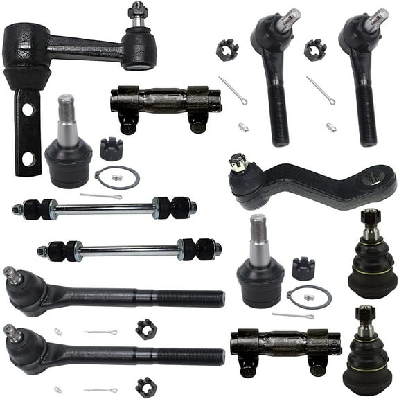 Detroit Axle - Front End 14pc Suspension Kit for 2WD 94-99 Dodge Ram 2500 3500, 4 Ball Joints 2 Sway Bars 4 Tie Rods 1 Pitman Arm 1 Idler Arm 2 Adjusting Sleeves Replacement 1995 1996 1997 1998