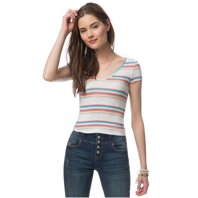 Camiseta gráfica recortada a rayas Aeropostale para mujer blanca mediana