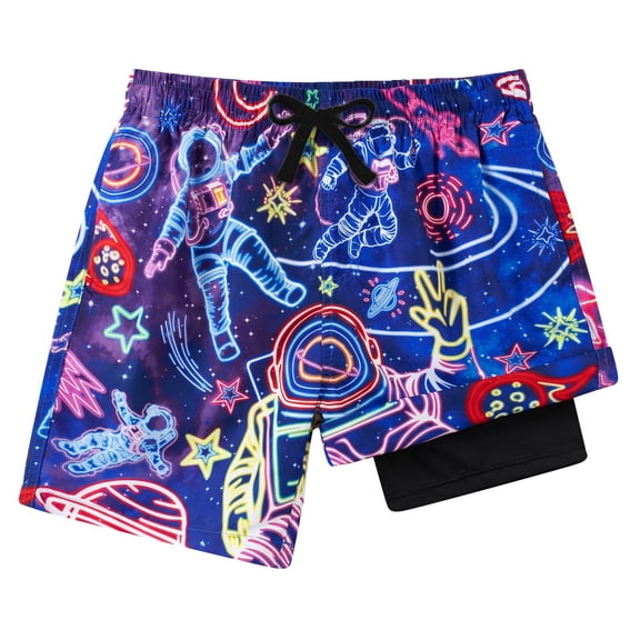 Baby Swimsuit Boy Cool Space Astronaut Print Breathable Mesh Swim Trunks for Kids Boys Bathing Suit Size 5-6Y