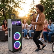 4000W Dual 10 Woofers 14.1'' Touchsreen Karaoke Machine Portable Bluetooth Speaker 2 Wireless Mic