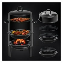 16" 3-Tier Portable Charcoal Smoker Grill with Easy Temperature Control - Black Vertical Grill for Camping, Outdoor Cooking and Backyard Parties