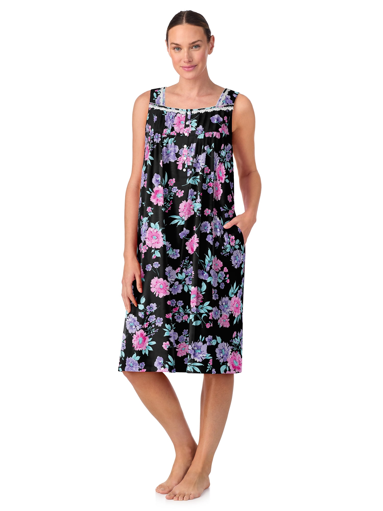 Aria Women's 100% Cotton Sleeveless 40" Nightgown, Sizes XS-5X