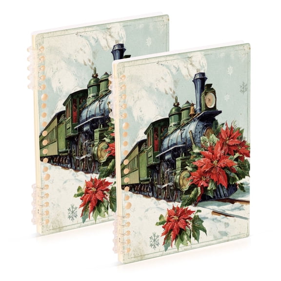 Wirebound Notebook Hardcover Spiral Notebooks Old Train with Flowers, 60 Pages, 80 GSM, 5.7 x 8.3in