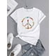 thumbnail image 1 of [Floral Print Casual Crew Neck] Floral Peace Sign Print T-Shirt, Casual Crew Neck, Cotton Knit Fabric with Medium Stretch, Breathable & Comfortable, for all Seasons, 1 of 6