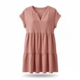 thumbnail image 4 of Women's V-Neck Tiered Mini Dress Short Sleeve Ruffle Hem Summer Dress Lightweight Gauze Fabric Casual Loose Fit Boho Flowy Sun Dress for Vacation Beach, 4 of 9