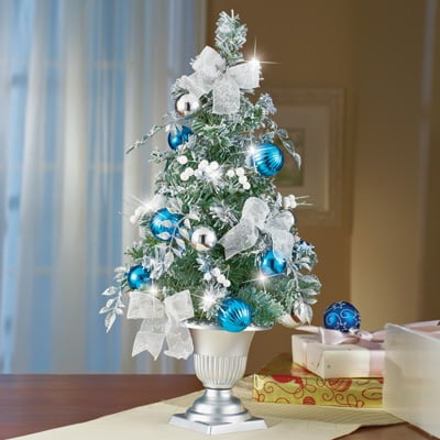 christmas tree with frosted blue and silver tabletop walmart com