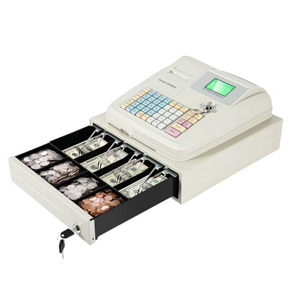 POS System 48 Keys Cash Register for Small Business, Retailer, Supermarket, 8 Digital LED Display Electronic Cash Register w/Drawer