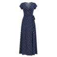thumbnail image 4 of Women's Boho Floral Maxi Dress Summer Short Sleeve Wrap V Neck Long Flowy Beach Vacation Wedding Guest Dresses Dark Blue XL(XL), 4 of 4