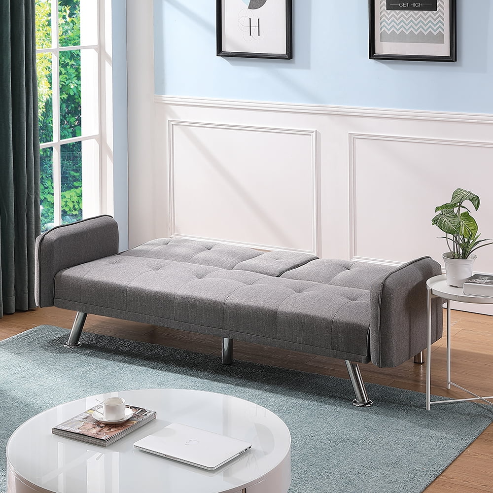 Lowestbest Modern Sofa Bed, Lounge Sleeper Couch, Upholstered Sofas with 2 Cup Holders (Light Gray) Lowestbest Modern Sofa Bed, Lounge Sleeper Couch, Upholstered Sofas with 2 Cup Holders (Light Gray)