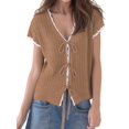 thumbnail image 3 of Women Summer Cable Knit Cardigan Sweater Tie Front V Neck Oversized Knitwear Khaki M, 3 of 8