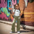 thumbnail image 6 of XIYON Girls Clothing Set Casual Summer Outfit Ribbed Short Sleeve Top And Pleated Sport Pants 2 Piece Playwear Comfy Daily Wear 9-10 Years, 6 of 7