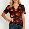 thumbnail image 4 of DORKASM Halloween Costumes for Women Short Sleeve Ghost Graphic Basic Blouse V Neck Skeleton Funny Print Fall Winter Shirt Spooky 2026 Trendy Pullover Vermilion 2XL, 4 of 5